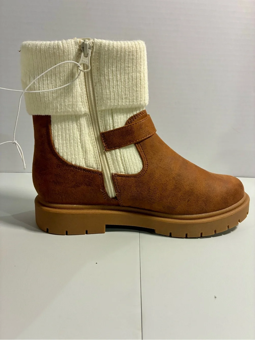 Cat & Jack Tan and Cream Girls' Ankle Boots with Knit Cuff